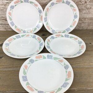 Set Of 5 Corelle Friendship 6 3/4" Bread/Dessert Plates Floral Pastel Pattern